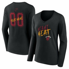 Miami Heat Women's Hustle Custom Long Sleeve V-Neck T-Shirt Black