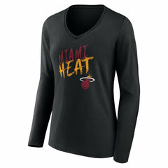 Miami Heat Women's Hustle Custom Long Sleeve V-Neck T-Shirt Black
