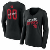 Toronto Raptors Women's Hustle Custom Long Sleeve V-Neck T-Shirt Black