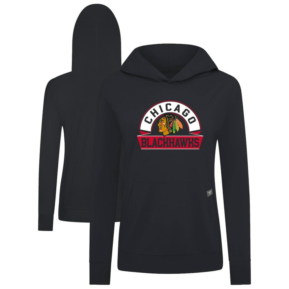 Chicago Blackhawks Levelwear Women's Relay Banner Arch Pullover Hoodie - Black | NHL near me