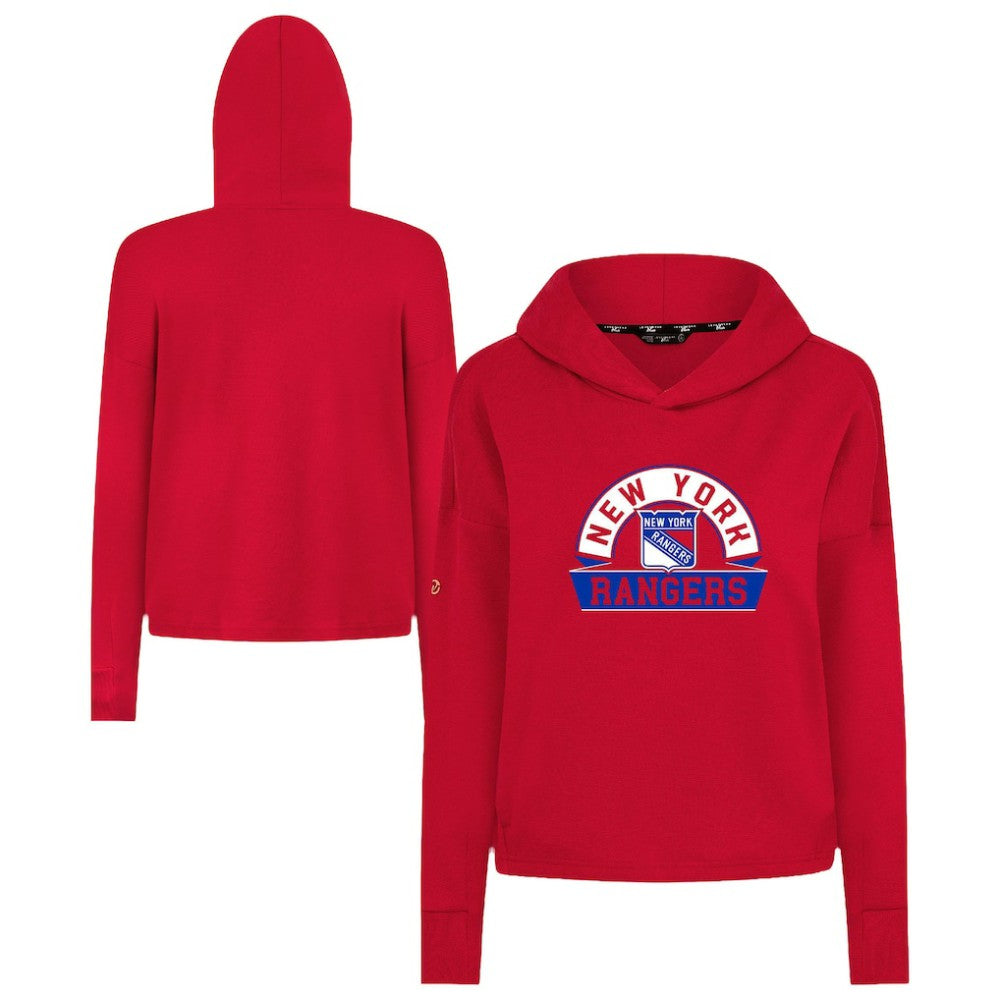 New York Rangers Levelwear Women's Sweet Banner Arch Tri-Blend Cropped Pullover Hoodie - Red | NHL online