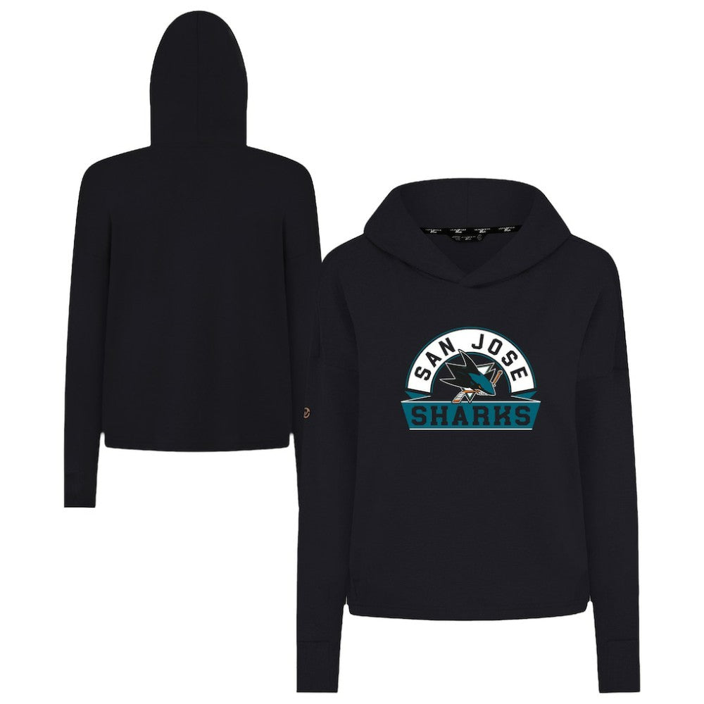 San Jose Sharks Levelwear Women's Sweet Banner Arch Tri-Blend Cropped Pullover Hoodie - Black | NHL Clearance