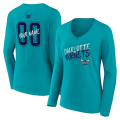 Charlotte Hornets Women's Hustle Custom Long Sleeve V-Neck T-Shirt Teal