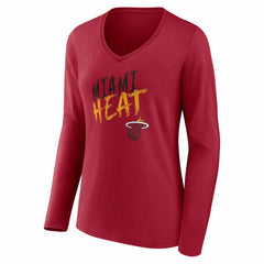 Miami Heat Women's Hustle Custom Long Sleeve V-Neck T-Shirt Red