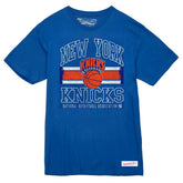 Mitchell & Ness New York Knicks Striped Logo Lockup Premium T-Shirt Royal