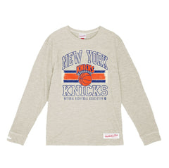 Mitchell & Ness New York Knicks Striped Logo Lockup Premium T-Shirt Cream