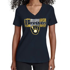 Milwaukee Brewers Starter Women's Team Color Shading V-Neck T-Shirt Outlet