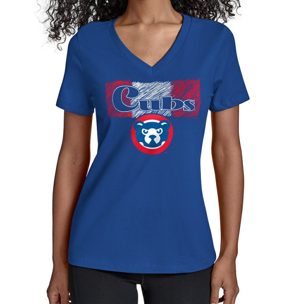 Chicago Cubs Starter Women's Team Color Shading V-Neck T-Shirt Outlet