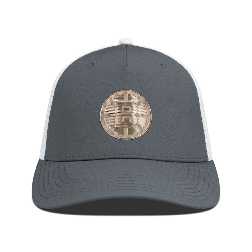 Boston Bruins Levelwear Signal Copper Insignia Trucker Adjustable Hat - Charcoal/White | NHL on sale