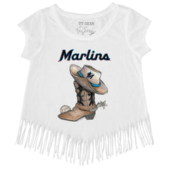 Miami Marlins Tiny Turnip Girls Youth Cowboy Boot Fringe T-Shirt Online
