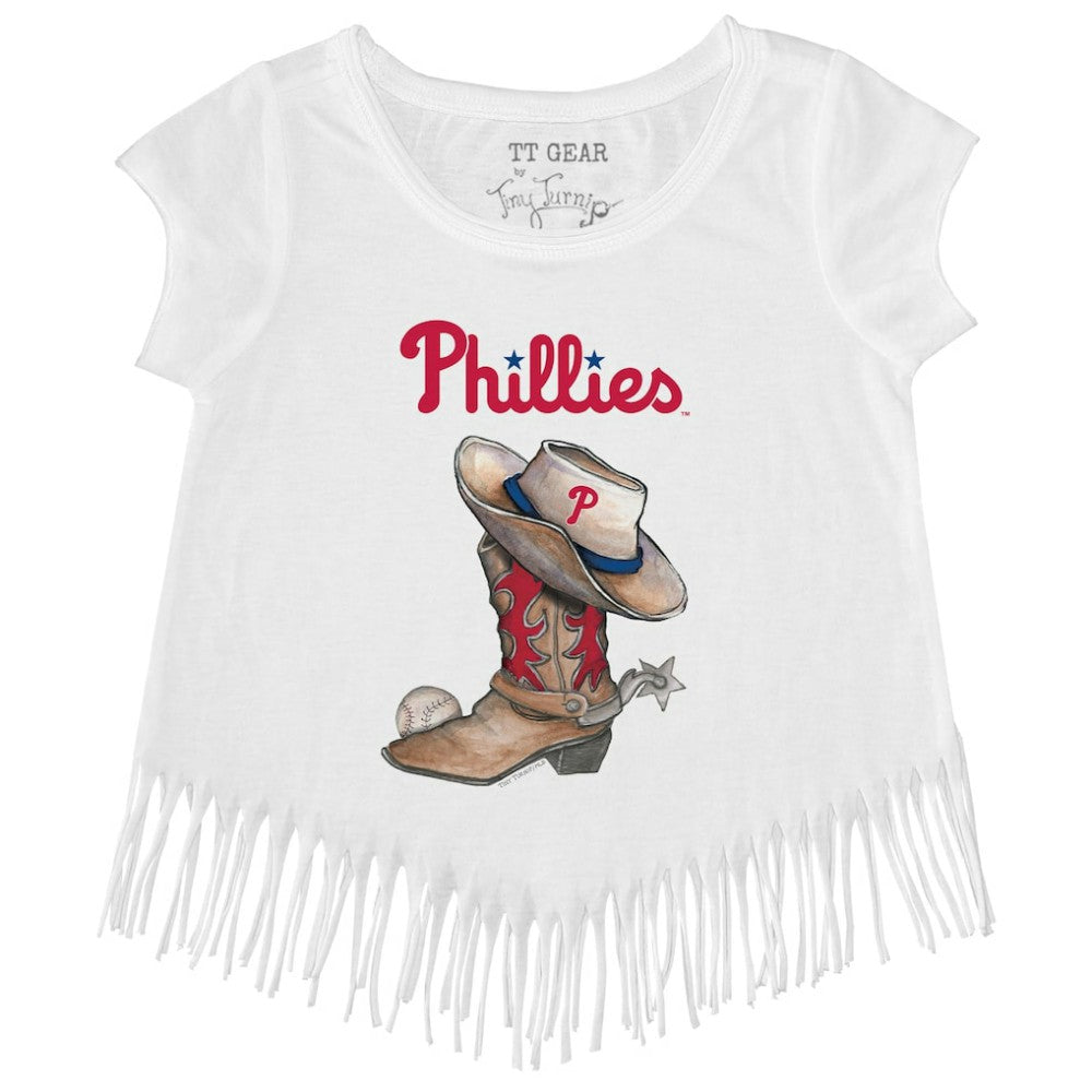 Philadelphia Phillies Tiny Turnip Girls Youth Cowboy Boot Fringe T-Shirt Sale