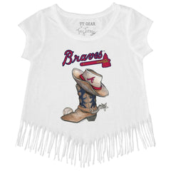 Atlanta Braves Tiny Turnip Girls Youth Cowboy Boot Fringe T-Shirt for sale