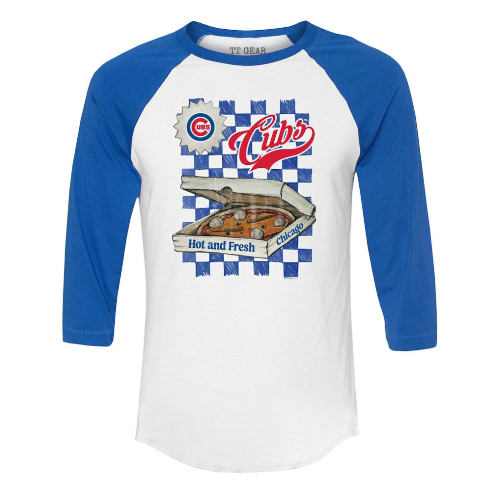 Chicago Cubs Tiny Turnip Women's Pizza 3/4-Sleeve Raglan Baseball T-Shirt Discount