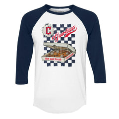 Cleveland Guardians Tiny Turnip Women's Pizza 3/4-Sleeve Raglan Baseball T-Shirt Outlet
