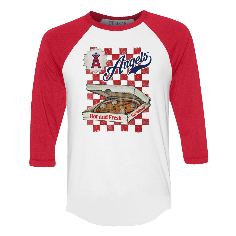 Los Angeles Angels Tiny Turnip Women's Pizza 3/4-Sleeve Raglan Baseball T-Shirt for sale