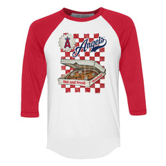 Los Angeles Angels Tiny Turnip Women's Pizza 3/4-Sleeve Raglan Baseball T-Shirt for sale