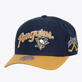 Pittsburgh Penguins Mitchell & Ness x Just Don Wave Script Pro Strapback Hat - Navy/Gold | NHL near me