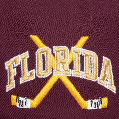 Florida Panthers Mitchell & Ness x Just Don Wave Script Pro Strapback Hat - Maroon | NHL Lifestyle