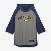 Milwaukee Brewers Nike Authentic Collection Flux Dri-FIT Raglan 3/4-Sleeve Hooded T-Shirt Outlet