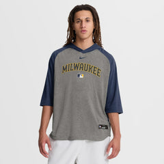 Milwaukee Brewers Nike Authentic Collection Flux Dri-FIT Raglan 3/4-Sleeve Hooded T-Shirt Outlet
