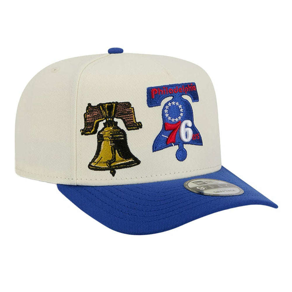 New Era Philadelphia 76ers Illustrated Mascot 2-Toned Pre-Curved A-Frame 9FIFTY Adjustable Hat Cream