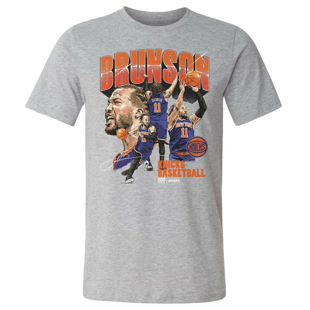 Jalen Brunson New York Knicks 500 Level Collage T-Shirt Heather Gray