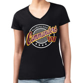 Washington Commanders G-III 4Her by Carl Banks Women's Super-Slim Fit Lightweight Pinstripe Circle V-Neck T-Shirt - Black - NFL