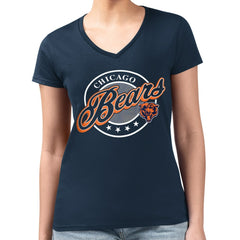 Chicago Bears G-III 4Her by Carl Banks Women's Super-Slim Fit Lightweight Pinstripe Circle V-Neck T-Shirt - Navy - NFL