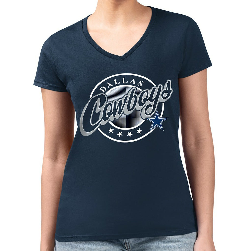 Dallas Cowboys G-III 4Her by Carl Banks Women's Super-Slim Fit Lightweight Pinstripe Circle V-Neck T-Shirt - Navy - NFL
