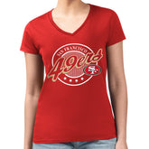 San Francisco 49ers G-III 4Her by Carl Banks Women's Super-Slim Fit Lightweight Pinstripe Circle V-Neck T-Shirt - Scarlet - NFL