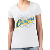 Los Angeles Chargers G-III 4Her by Carl Banks Women's Super-Slim Fit Lightweight Pinstripe Circle V-Neck T-Shirt - White - NFL