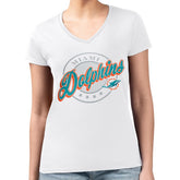 Miami Dolphins G-III 4Her by Carl Banks Women's Super-Slim Fit Lightweight Pinstripe Circle V-Neck T-Shirt - White - NFL