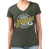 Green Bay Packers G-III 4Her by Carl Banks Women's Super-Slim Fit Lightweight Pinstripe Circle V-Neck T-Shirt - Green - NFL