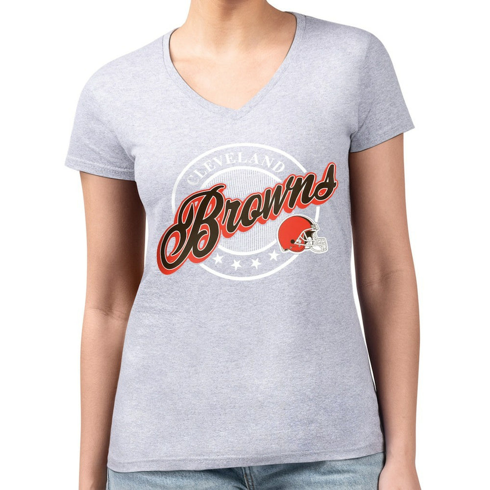 Cleveland Browns G-III 4Her by Carl Banks Women's Super-Slim Fit Lightweight Pinstripe Circle V-Neck T-Shirt - Gray - NFL