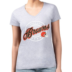 Cleveland Browns G-III 4Her by Carl Banks Women's Super-Slim Fit Lightweight Pinstripe Circle V-Neck T-Shirt - Gray - NFL