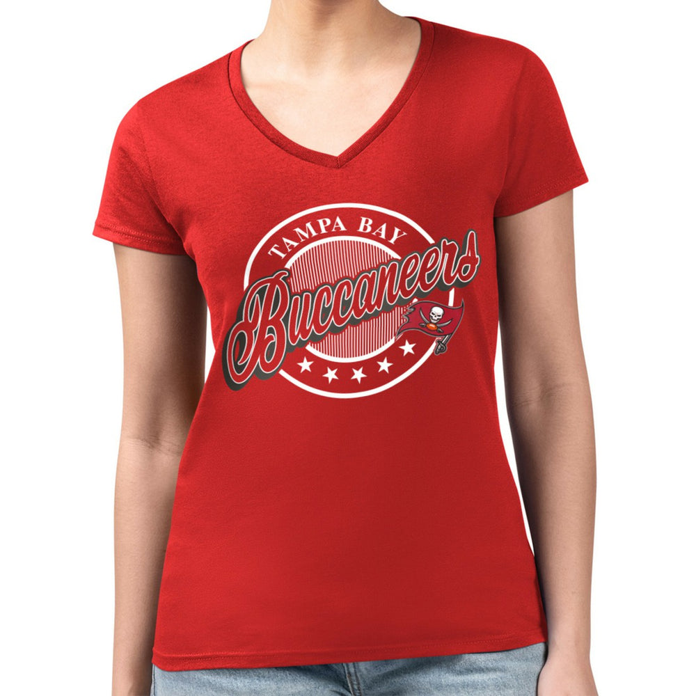 Tampa Bay Buccaneers G-III 4Her by Carl Banks Women's Super-Slim Fit Lightweight Pinstripe Circle V-Neck T-Shirt - Red - NFL