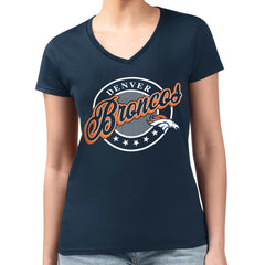 Denver Broncos G-III 4Her by Carl Banks Women's Super-Slim Fit Lightweight Pinstripe Circle V-Neck T-Shirt - Navy - NFL
