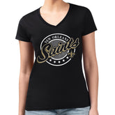 New Orleans Saints G-III 4Her by Carl Banks Women's Super-Slim Fit Lightweight Pinstripe Circle V-Neck T-Shirt - Black - NFL