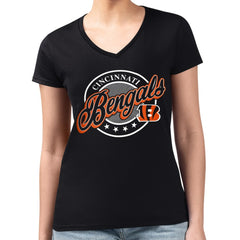Cincinnati Bengals G-III 4Her by Carl Banks Women's Super-Slim Fit Lightweight Pinstripe Circle V-Neck T-Shirt - Black - NFL