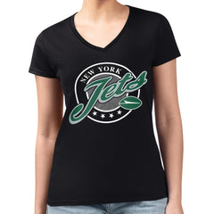 New York Jets G-III 4Her by Carl Banks Women's Super-Slim Fit Lightweight Pinstripe Circle V-Neck T-Shirt - Black - NFL