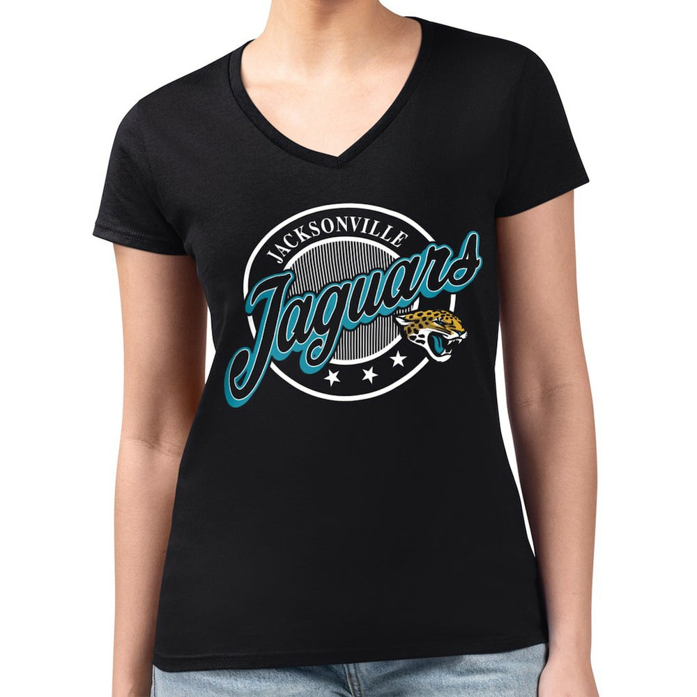Jacksonville Jaguars G-III 4Her by Carl Banks Women's Super-Slim Fit Lightweight Pinstripe Circle V-Neck T-Shirt - Black - NFL