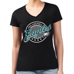 Philadelphia Eagles G-III 4Her by Carl Banks Women's Super-Slim Fit Lightweight Pinstripe Circle V-Neck T-Shirt - Black - NFL