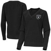 Las Vegas Raiders Antigua Women's Varsity Tri-Blend V-Neck Long Sleeve T-Shirt - Heather Black - NFL
