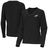 Philadelphia Eagles Antigua Women's Varsity Tri-Blend V-Neck Long Sleeve T-Shirt - Heather Black - NFL
