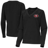 San Francisco 49ers Antigua Women's Varsity Tri-Blend V-Neck Long Sleeve T-Shirt - Heather Black - NFL