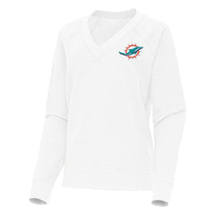 Miami Dolphins Antigua Women's Varsity Tri-Blend V-Neck Long Sleeve T-Shirt - White - NFL