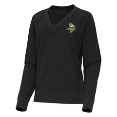 Minnesota Vikings Antigua Women's Varsity Tri-Blend V-Neck Long Sleeve T-Shirt - Heather Black - NFL