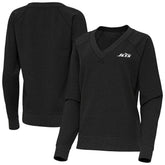 New York Jets Antigua Women's Varsity Tri-Blend V-Neck Long Sleeve T-Shirt - Heather Black - NFL
