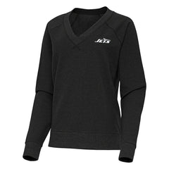 New York Jets Antigua Women's Varsity Tri-Blend V-Neck Long Sleeve T-Shirt - Heather Black - NFL