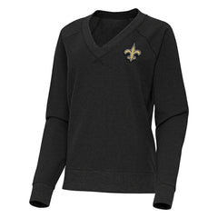New Orleans Saints Antigua Women's Varsity Tri-Blend V-Neck Long Sleeve T-Shirt - Heather Black - NFL